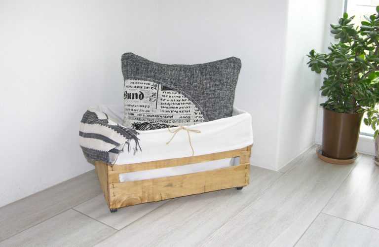 Wooden Crate With a Pillow & Blanket