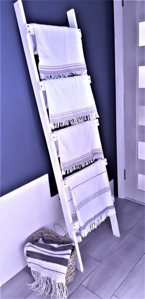 Wood ladder towel rack