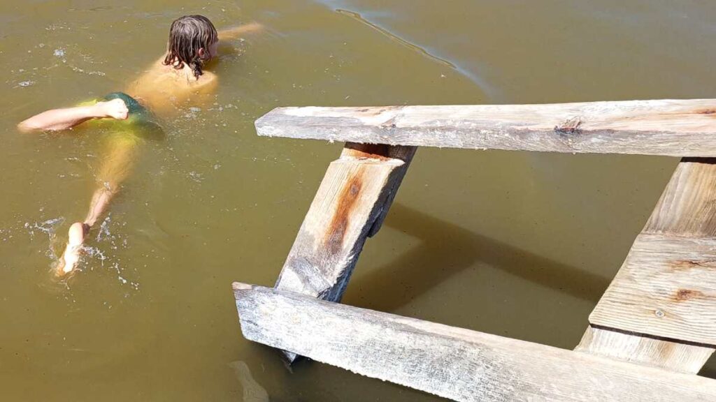 A kid in a salty lake